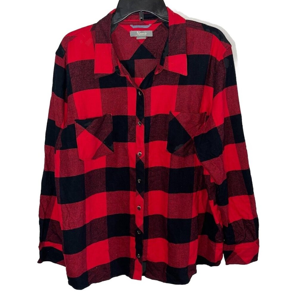 Natural Reflections Flannel Shirt Button Up Red Black Long Sleeve Pockets Sz 1X